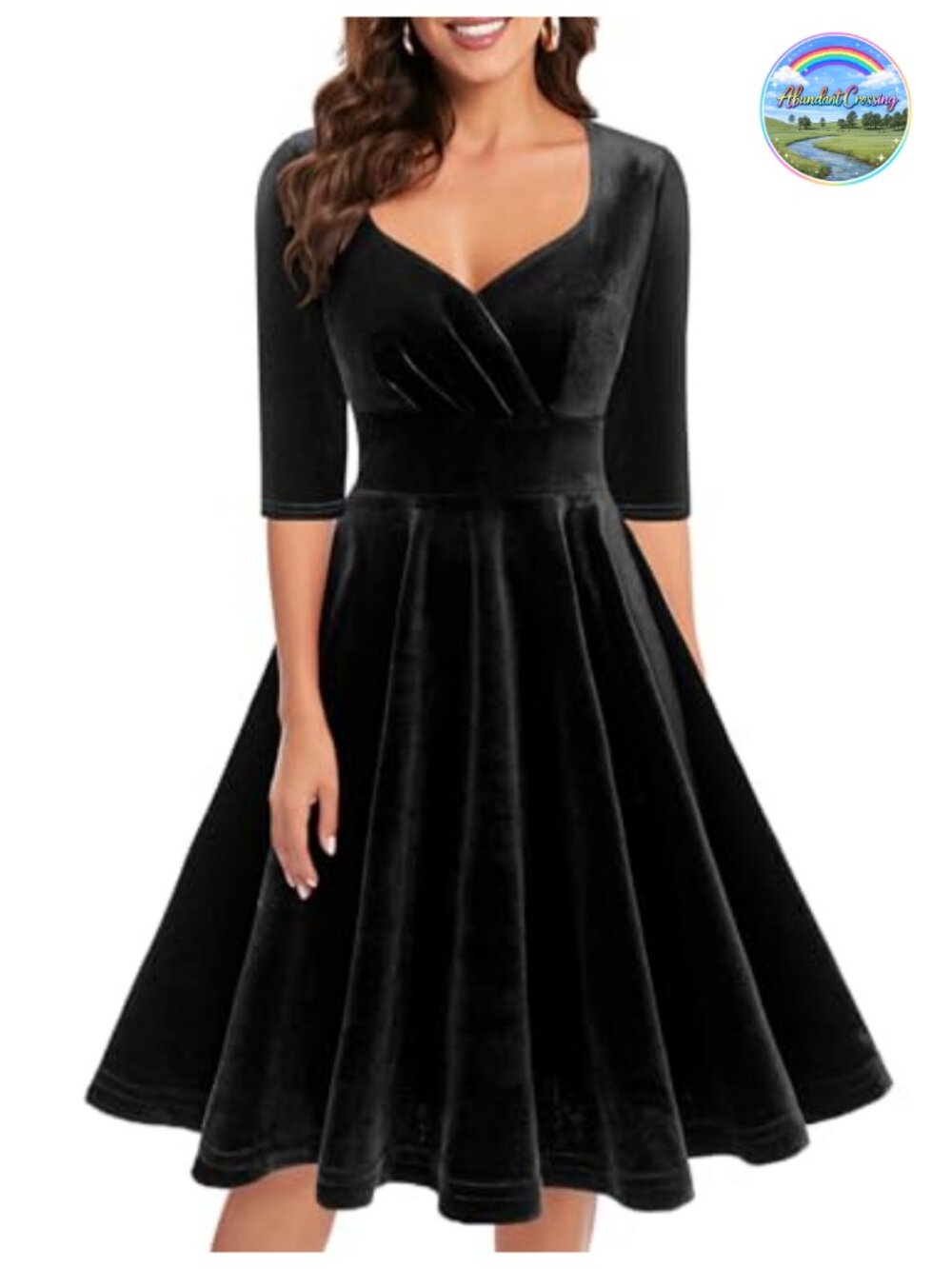 Velvet Long Sleeve Sweetheart Midi Formal Cocktail Dress